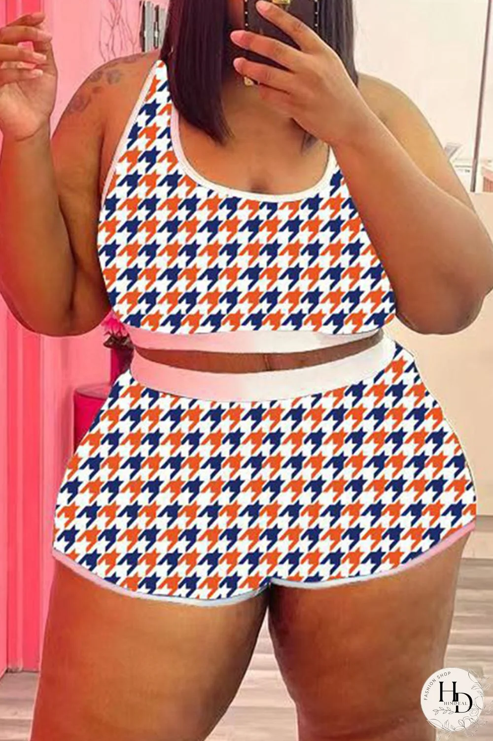 Yellow Fashion Casual Print Vests U Neck Plus Size Two Pieces