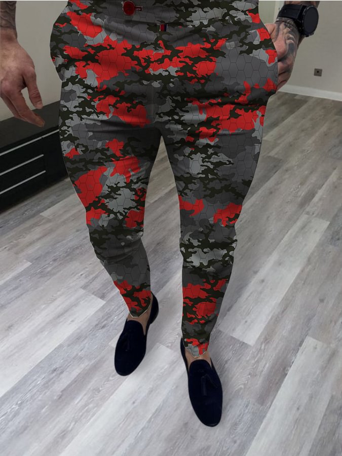 Men's Casual Red Camo Pants