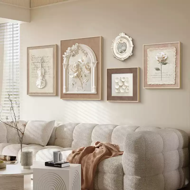 Cream Style Living Room Decor Painting - French Vintage Floral Sofa Background Wall Art（TS27）