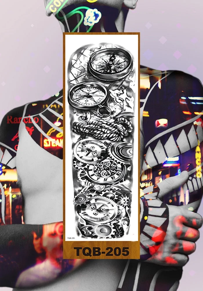 Full Flower Arm Temporary Tattoos Stickers Man Woman Girl Body Fake Tatoo Mechanical Robotic Photorealistic Steampunk Astronaut