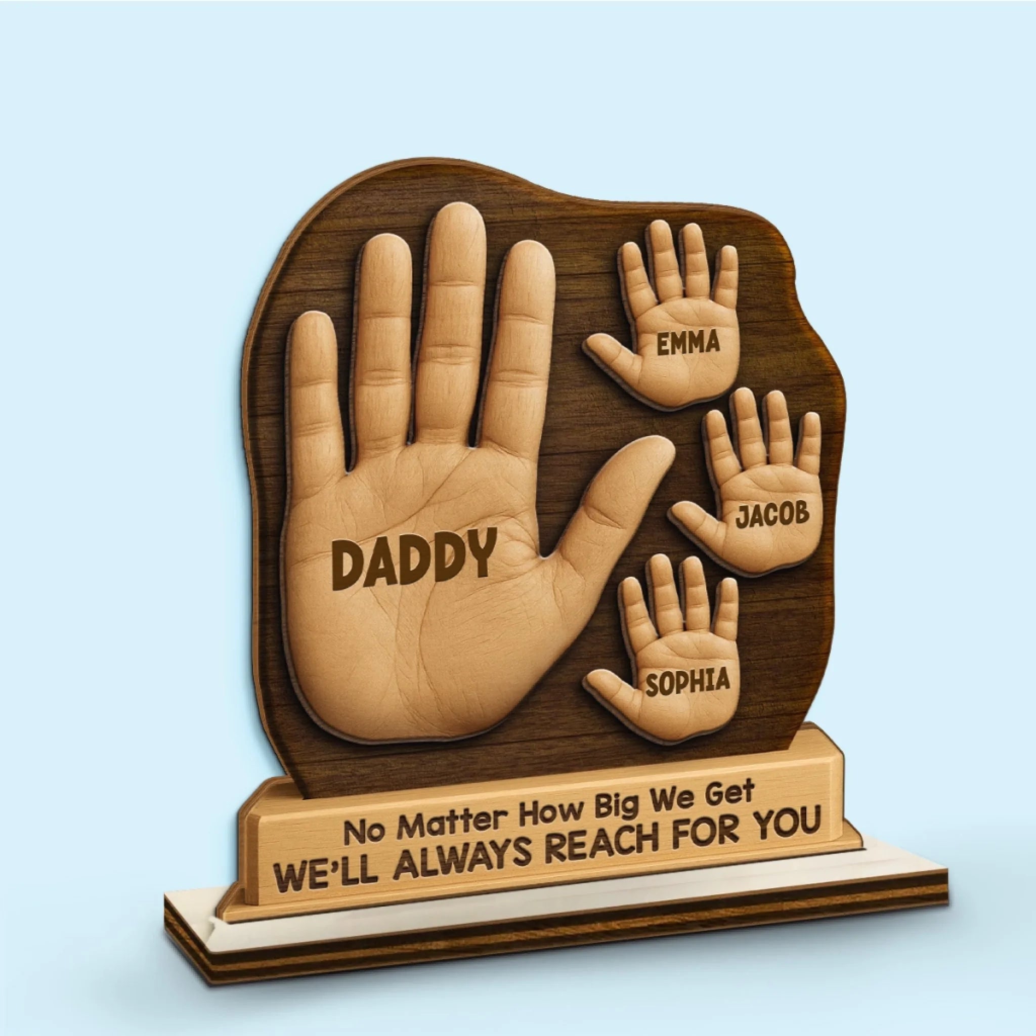 Loveyoufancy No Matter The Size, We’re Always Yours - Family Personalized Custom 2-Layered Wooden Plaque With Stand - Father's Day, Gift For Dad, Grandpa