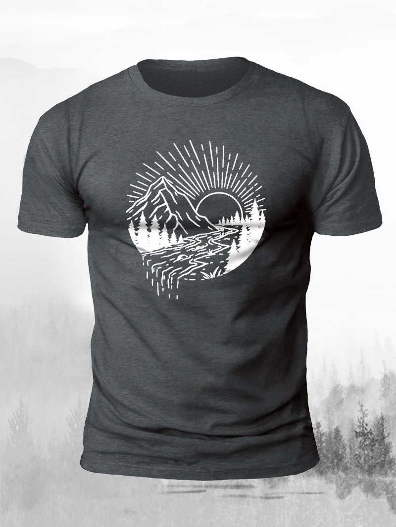Men's Sunrise Water Mountain Short-Sleeved Shirt in  mildstyles