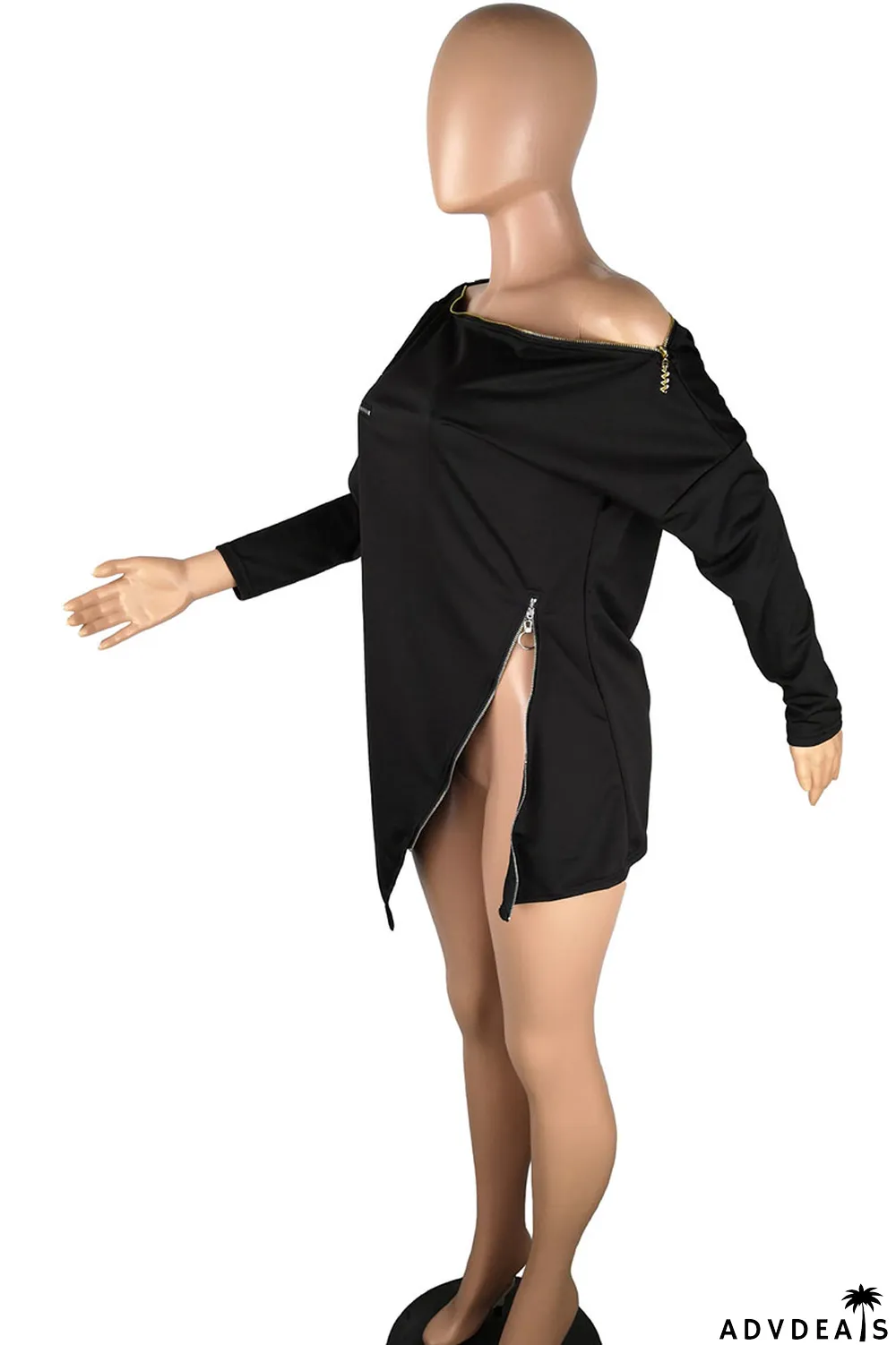 Burgundy Casual Solid Split Joint Asymmetrical Zipper Zipper Collar Tops