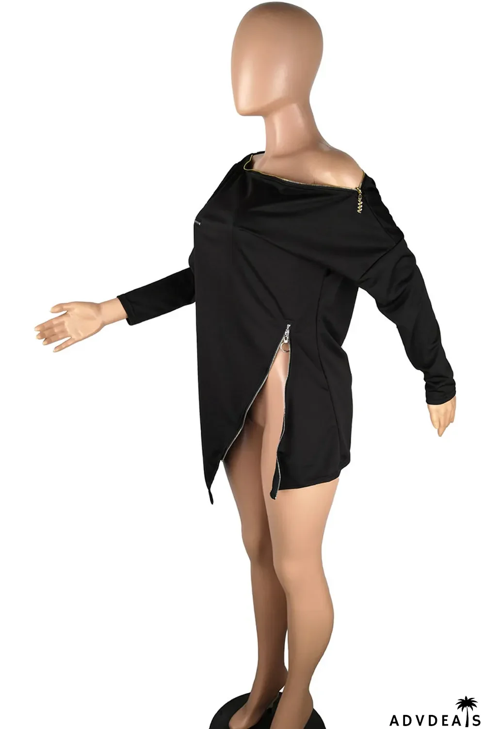 Burgundy Casual Solid Split Joint Asymmetrical Zipper Zipper Collar Tops