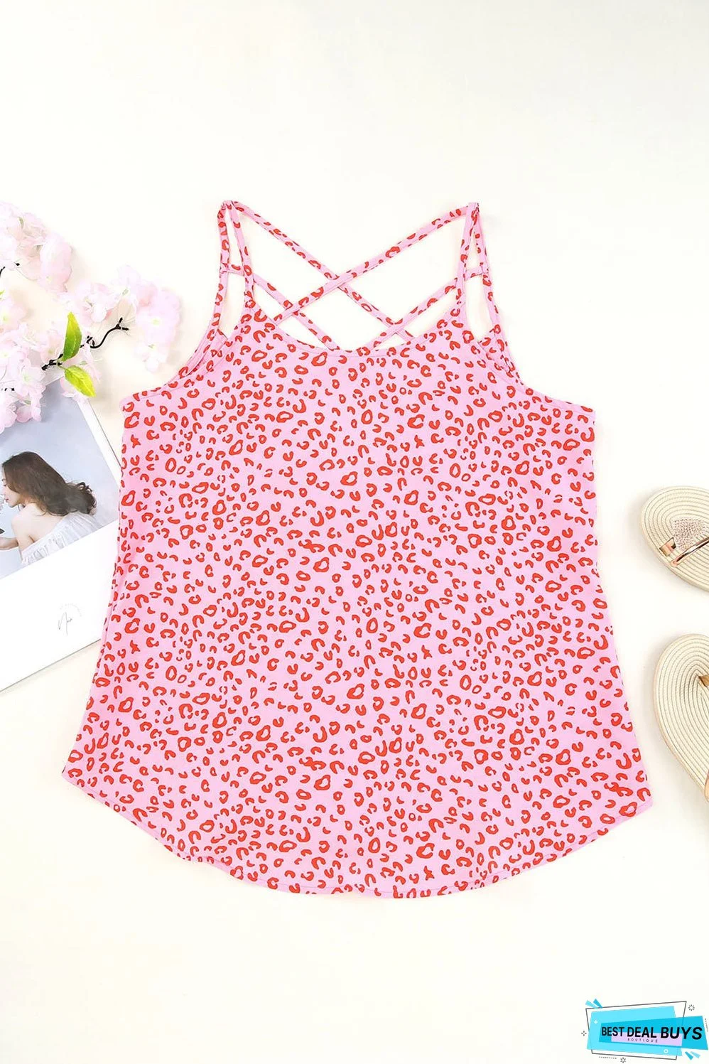 Cutout Leopard Round Neck Tank
