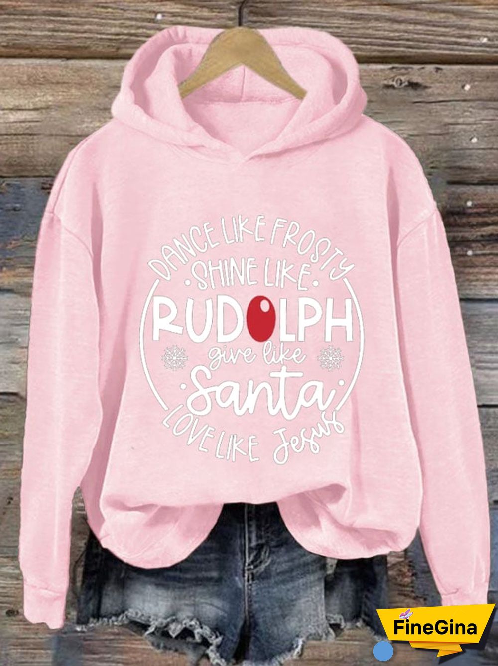 Women's Dance Like Frosty Shine Like Rudolph Give Like Santa Love Like Jesus Print Hoodie Long Sleeve Sweatshirt