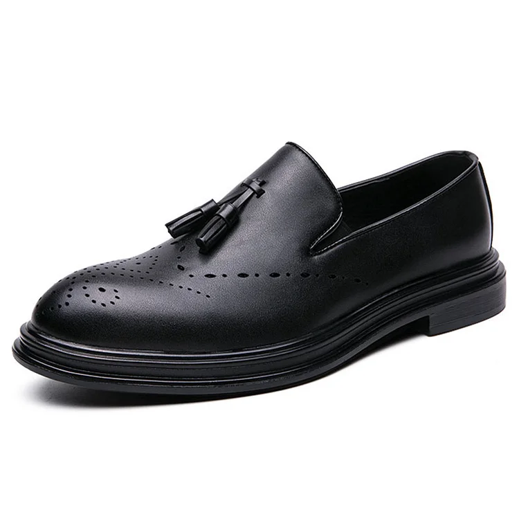 Baroque PU Leather Pointy Toe Tassel Slip-On Business Loafers Shoes