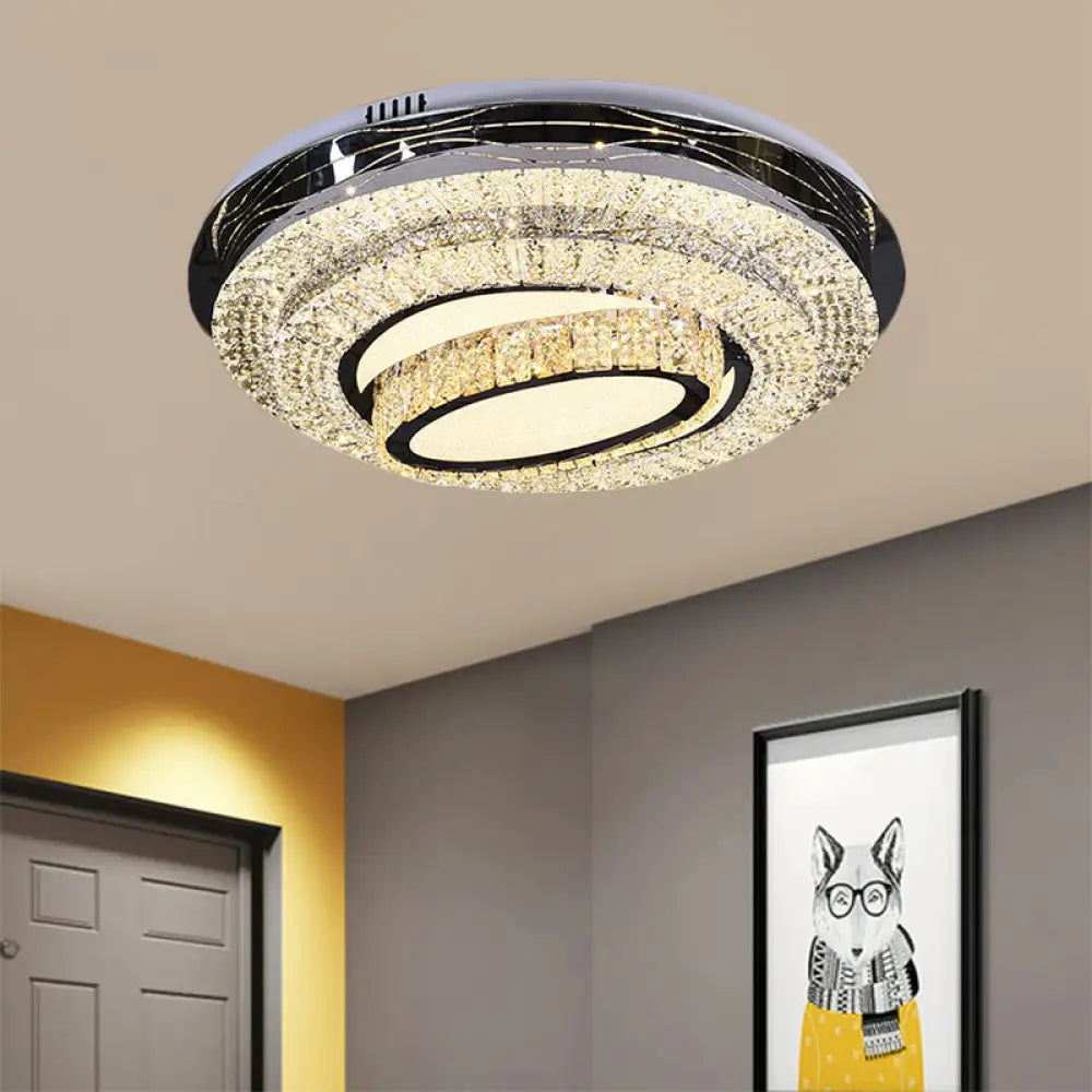 Modern Stainless - Steel Led Ceiling Mount - Clear Crystal Block Circular Flush Light For Great Room