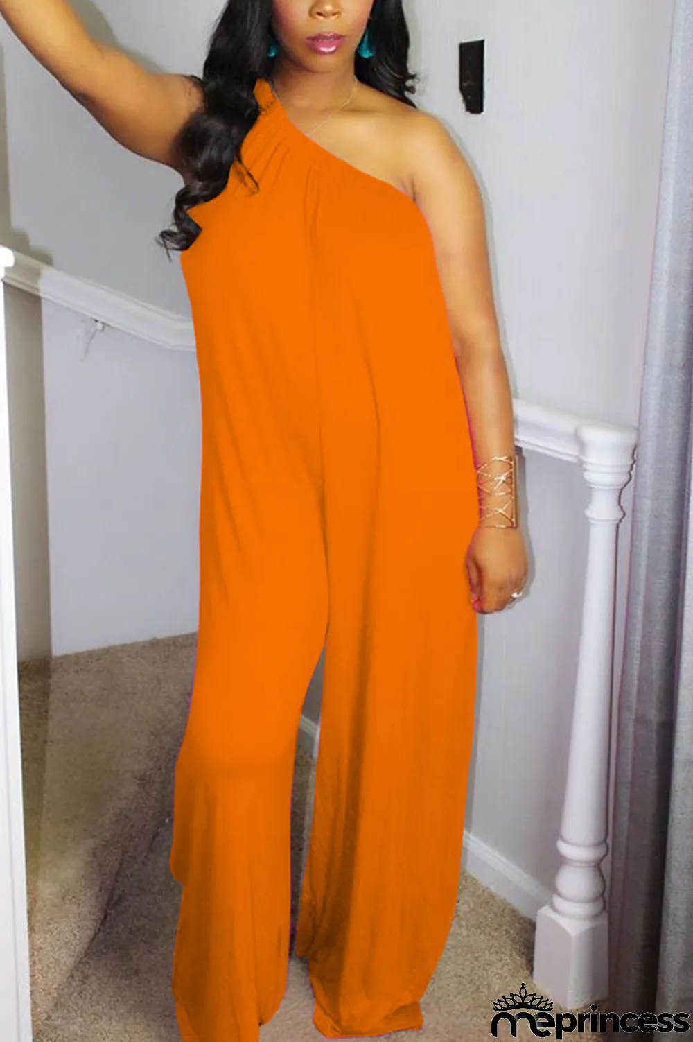 rose red Fashion Sexy Patchwork Solid Polyester Sleeveless one shoulder collar Jumpsuits