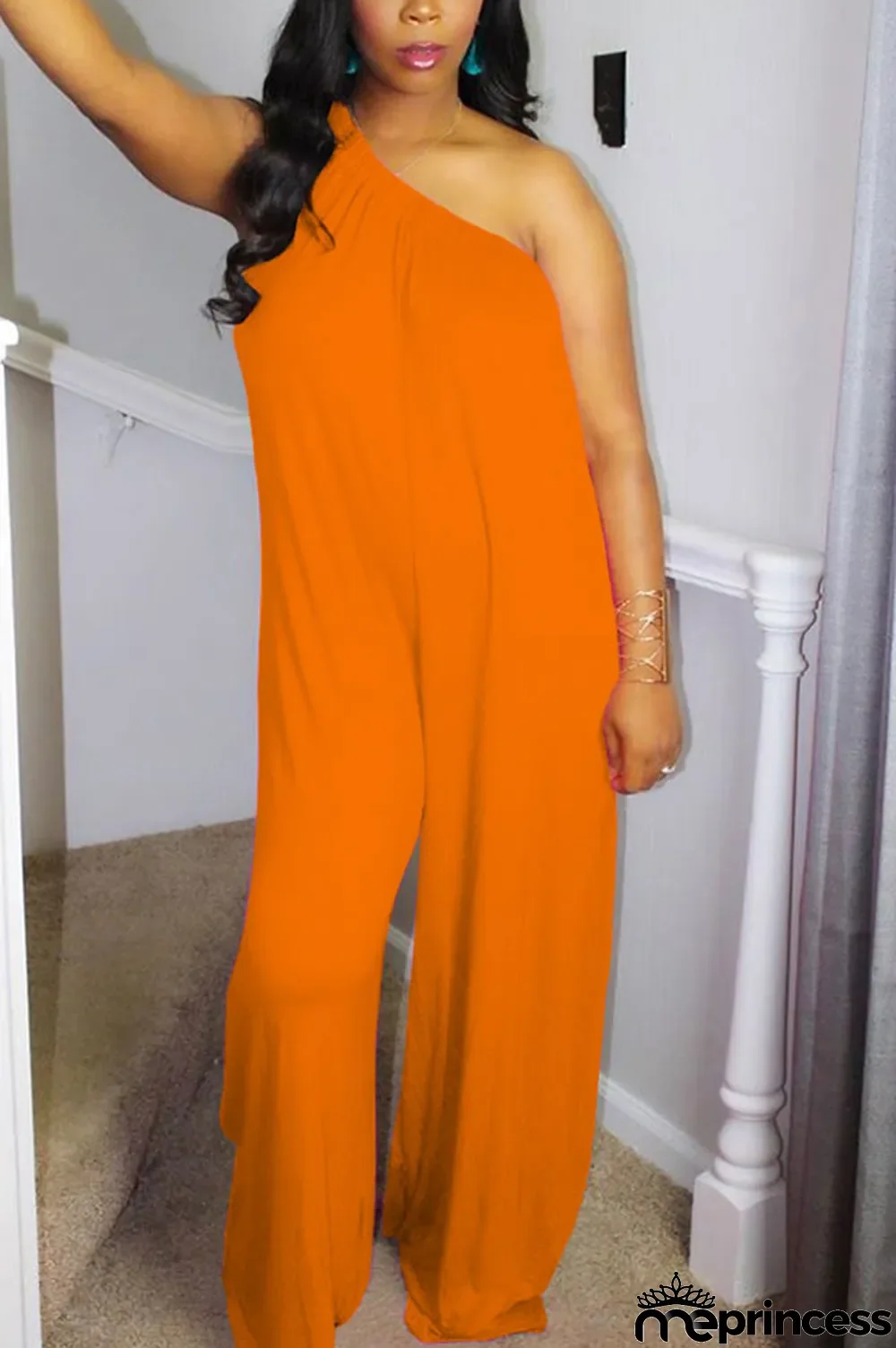 rose red Fashion Sexy Patchwork Solid Polyester Sleeveless one shoulder collar Jumpsuits