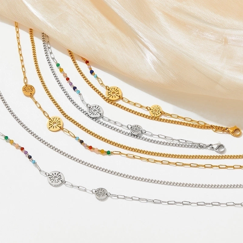 Retro Flower 304 Stainless Steel Artificial Crystal 16K Gold Plated White Gold Plated Gold Plated Inlay Stainless Steel Jewelry Sets