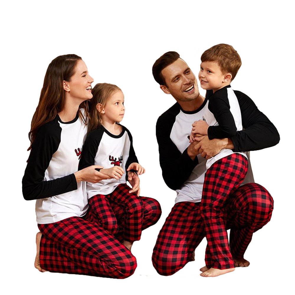 Matching Family Pajamas Sets Christmas with Deer Printed Tee and Plaid Pants Loungewear-Pajamasbuy