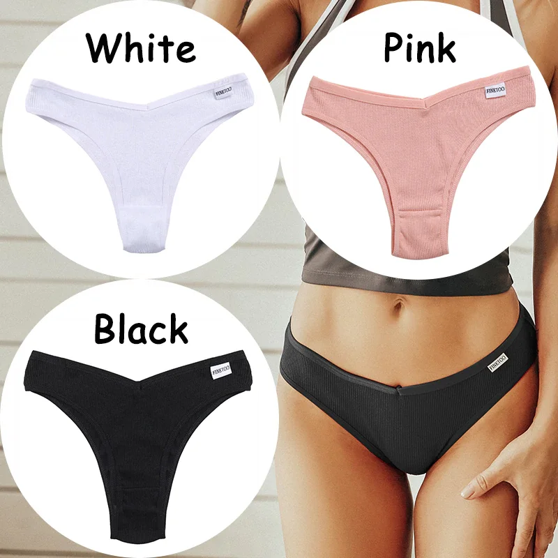 Billionm FINETOO Women Cotton Panties Sexy Solid Underwear Female V Waist T-back Brazilian Panty Breathable Intimates Lingerie