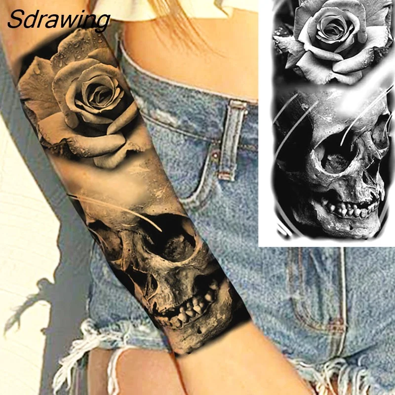 Sdrawing Crown Cross Temporary Tattoos For Men Women Realistic Scary Tiger Forest Vampire Fake Tattoo Sticker Forearm Body Tatoos 3D