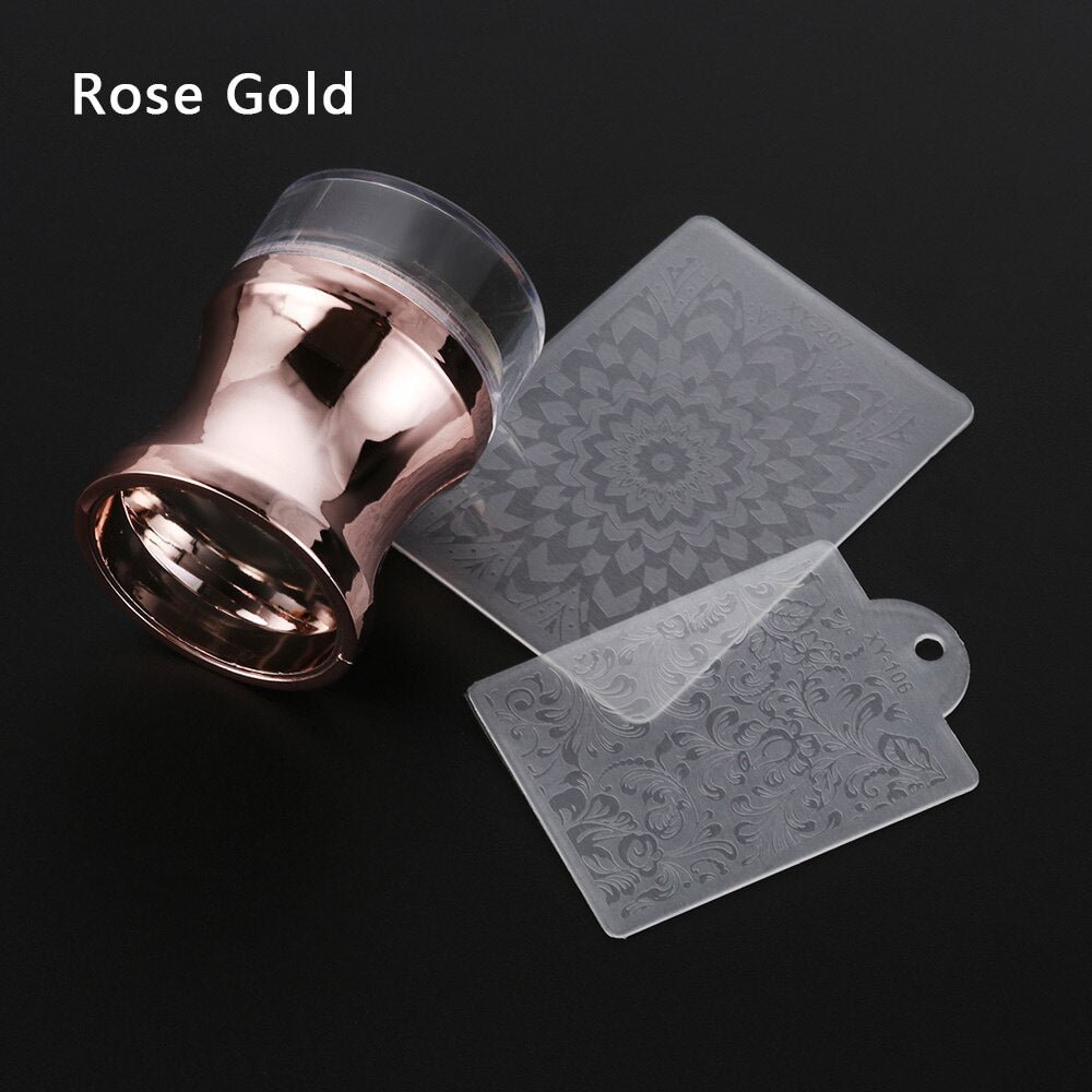 Mirror Nail Stamper Clear Silicone Head Manicure Scraper Polish Transfer Template Kits with Cap Nail Art Stamping Plate