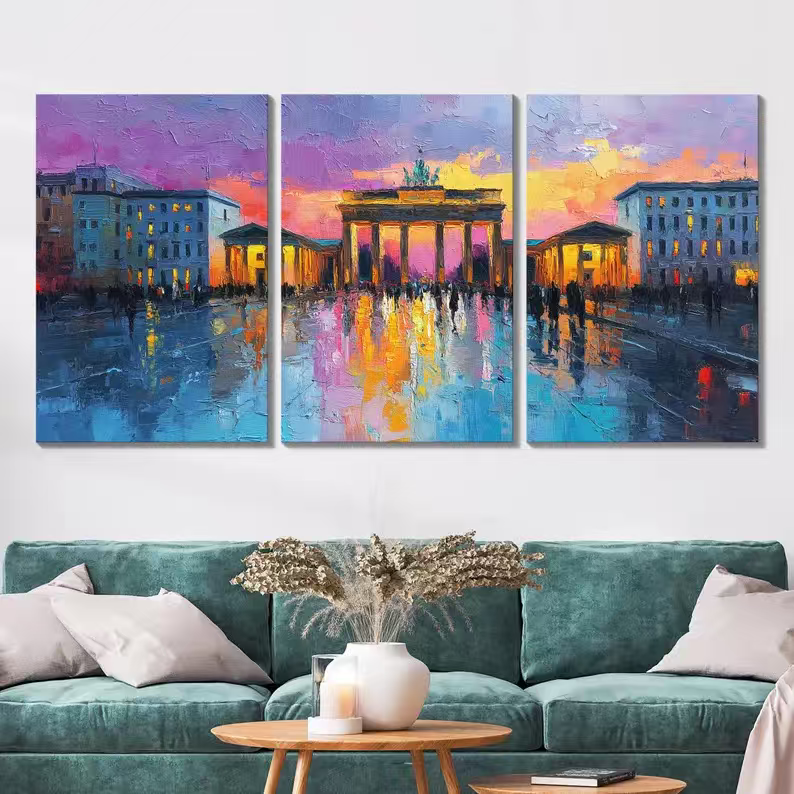 3-Piece Set Colorful Cityscape Canvas Wall Art