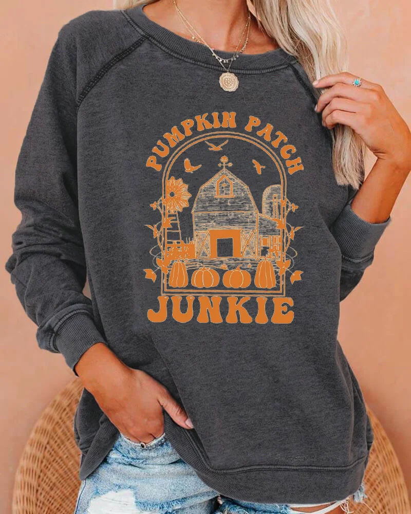 Pumpkin Patch Junkie Deep Gray Sweatshirt