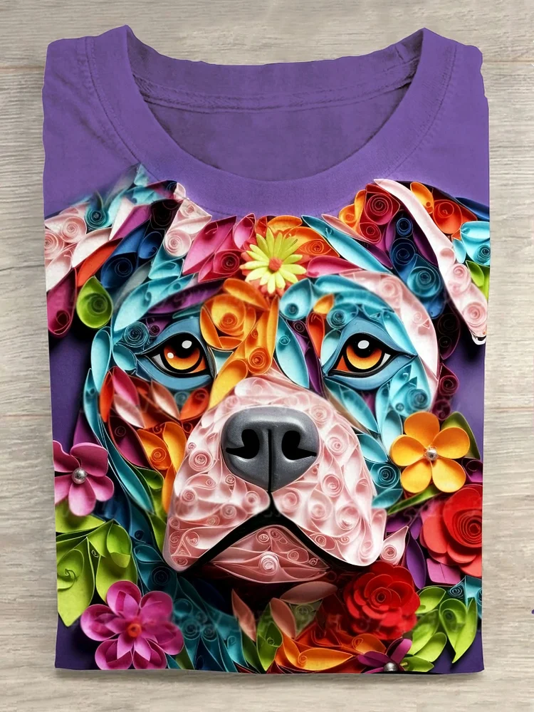 Vintage Art Dog Print T-shirt