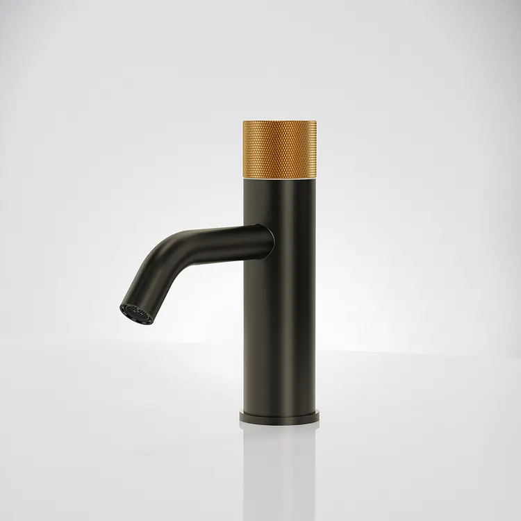EVERSTEIN 7.25 in. Middle Arc Single-Hole Bathroom Sink Faucet in Black and Gold