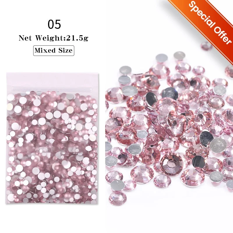 1 Bag Acrylic Flower Nail Art Decoration Mixed Size White Black Rhinestones Silver Gem Manicures Tool For DIY Nail Design-Nail Inspo