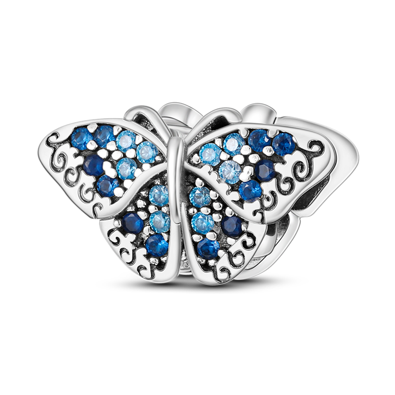 925 Sterling Silver Blue diamond inlaid butterfly Pendant Fit for Basic Bracelet Women Sterling Silver Charm Jewelry KTC254