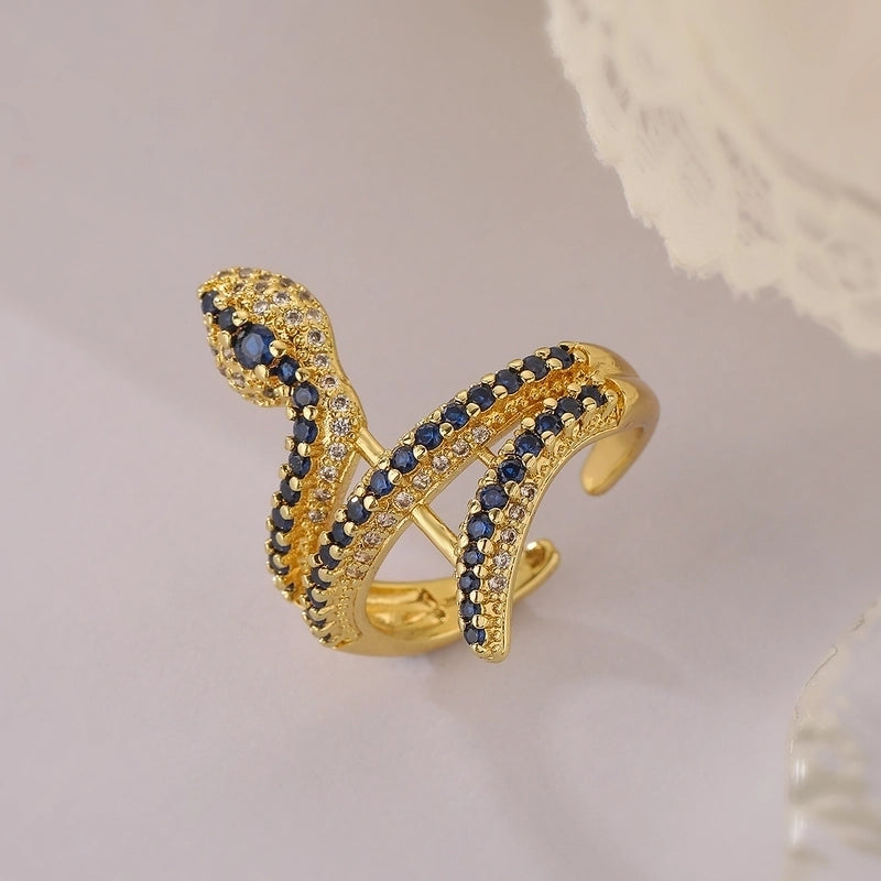Minimalist Snake Copper Plating Inlay Zircon 18k Gold Plated Open Rings