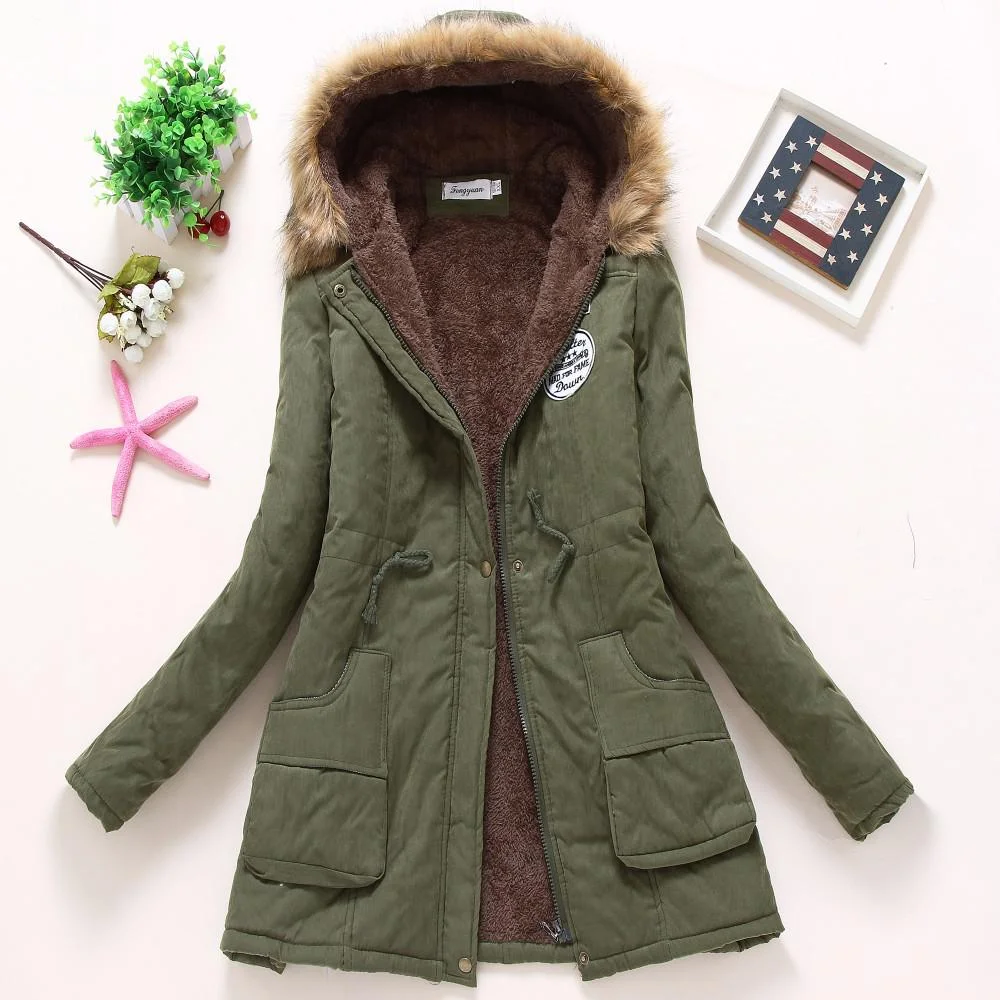 Ailegogo Women Winter Military Coats Cotton Wadded Hooded Jacket Casual Parka Thickness Warm XXXL Size Quilt Snow Outwear