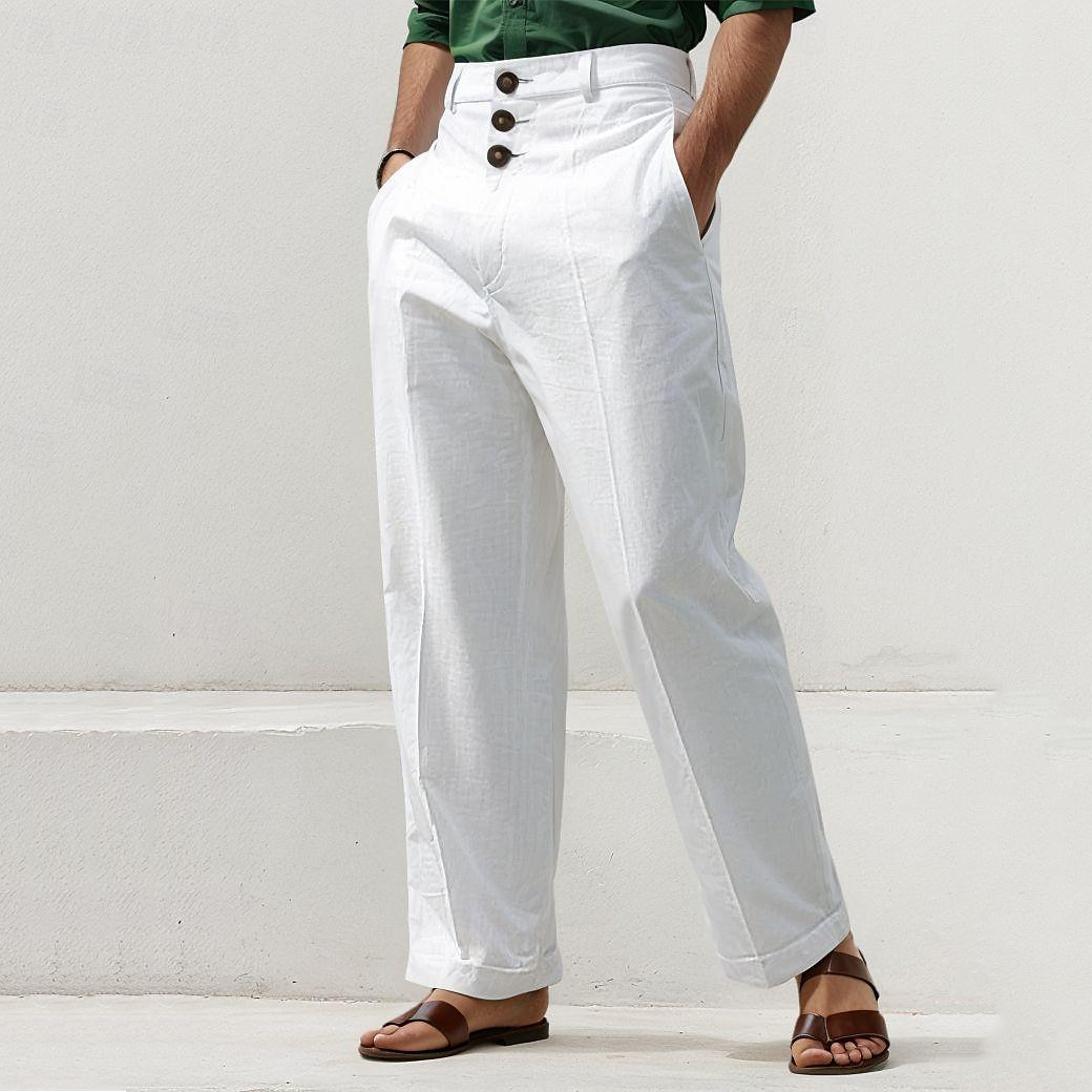 Men's Casual Three Button Slant Pocket Straight Leg Pants