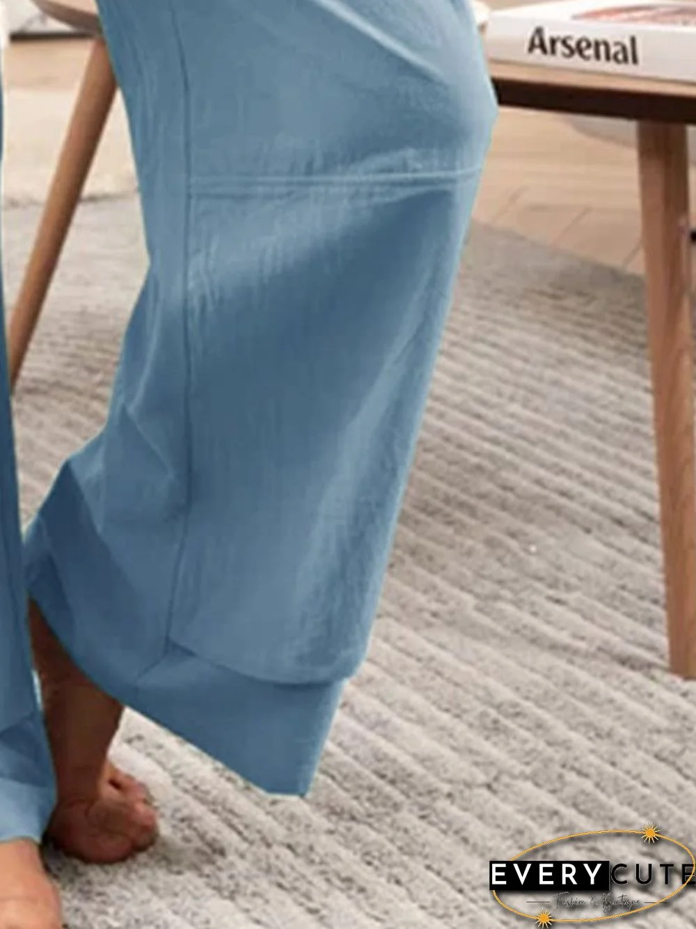 Plain Cotton-Blend Casual Pants