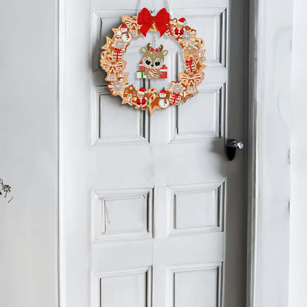 DIY Xmas Elk Acrylic Single Side Special Shaped Diamond Painting Wreath Ornament with LED Light