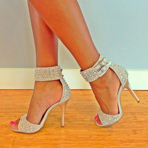 Beige Ankle Strap Sandals Open Toe Studded Stiletto Heels |FSJ Shoes