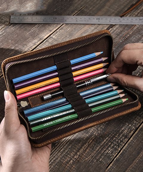 Premium Genuine Leather Zipper Pencil Case
