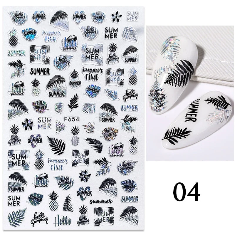 3D White Lace Flowers Translucent Nails Stickers Leaf Ballet Geometry Butterfly Gradient Abstract Nail Art Design Slider Decor