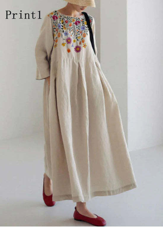 Mature Women Plus Size 3D Craft Round Neck Sweet Maxi Dress