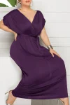 Plus Size Elegant Lace Up Solid Deep V Neck Maxi Dress