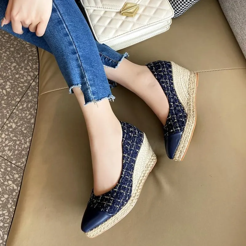 2021 New Wedges High Heels For Women's With Lattice Pointed Hemp Rope Weaving Single Shoes