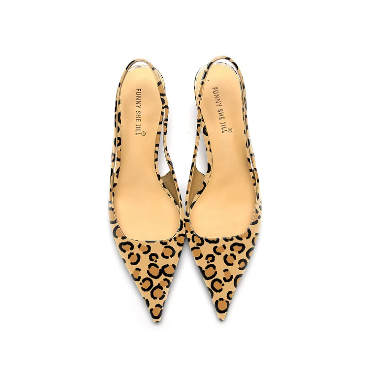Leopard Print Pointed Toe Slingback Kitten Heel Shoes Vdcoo
