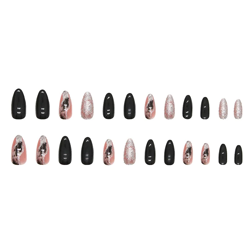 Churchf Churchf Pure Color Galaxy Nail Sweet Cool Hot Girl Ins Wind Almond Nail Black Fake Round Nail Nail