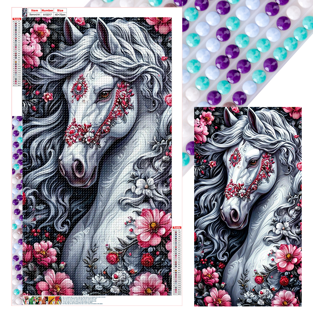 White Horse 40*70cm(canvas) full round drill diamond painting