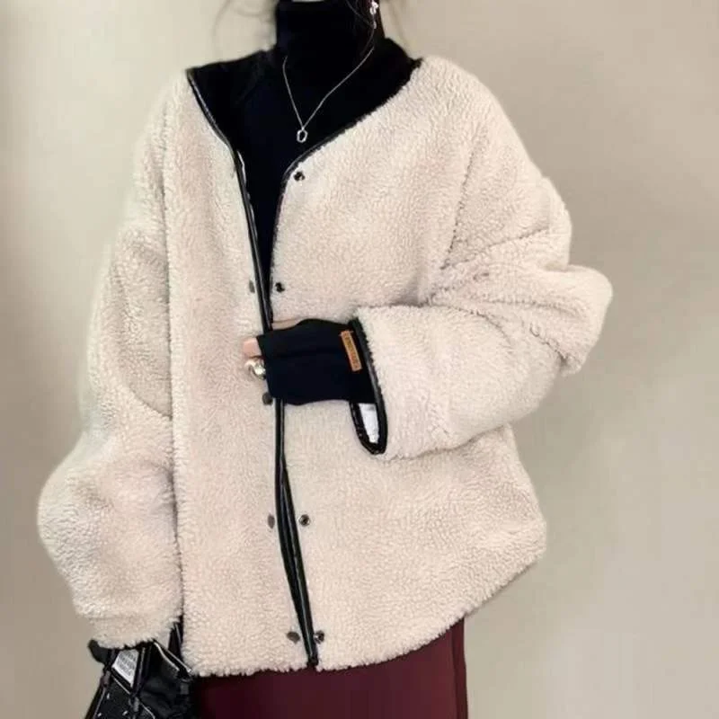 Autumn winter loose warm lamb wool coat