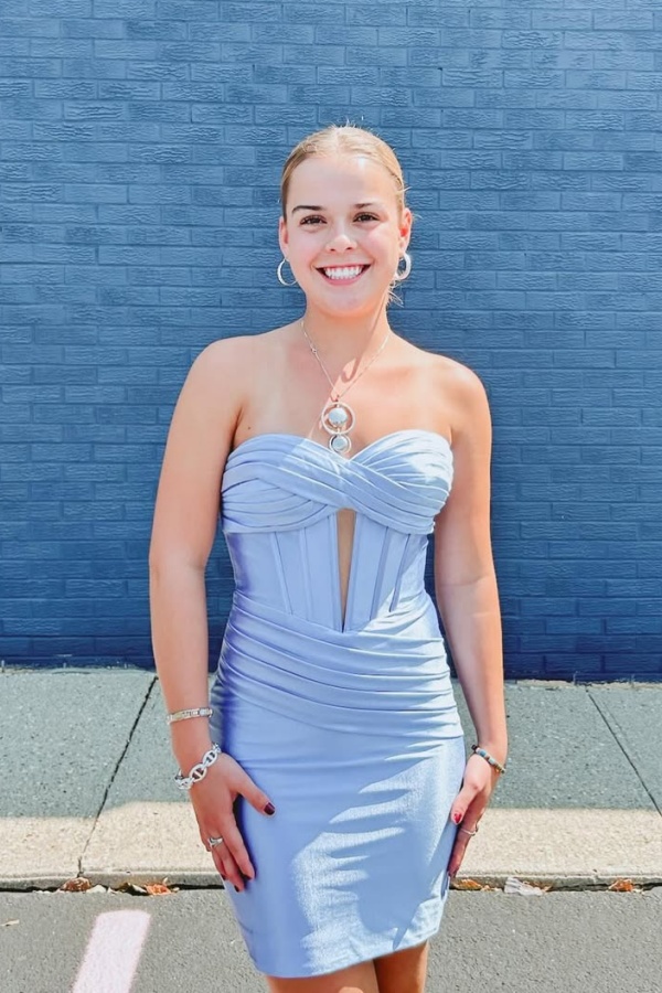 Ovlias Chic Baby Blue Strapless Sweetheart Homecoming Dress with Pleated CH0016