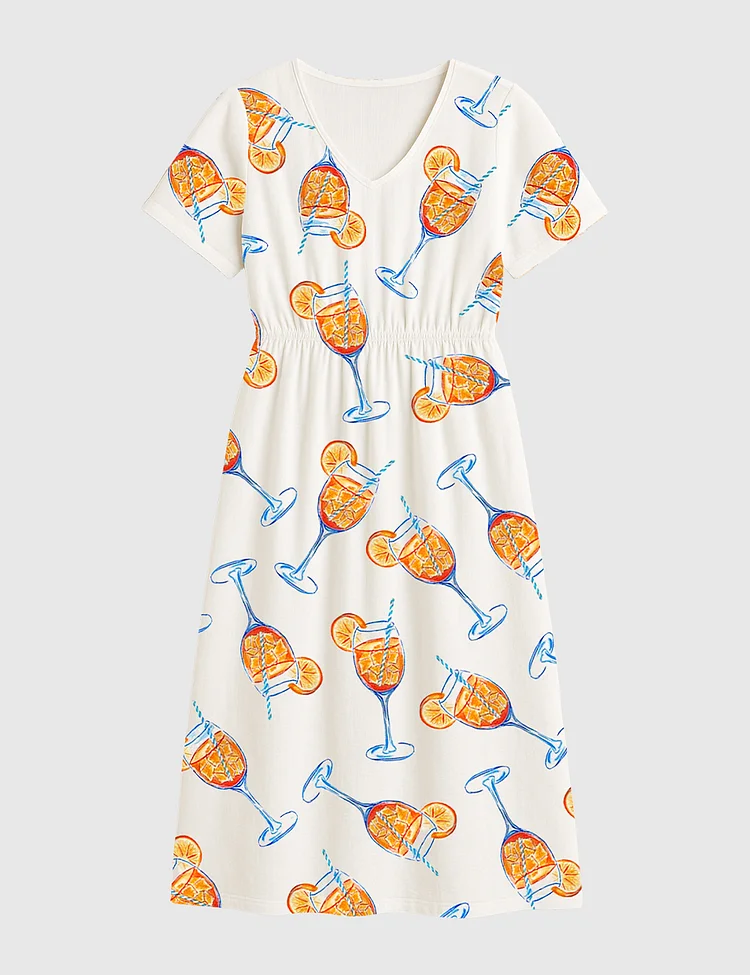Women's Aperol Spritz Trio Watercolor Short Sleeve Dress