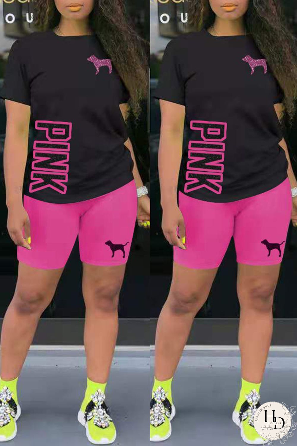 Red Fashion Casual Letter Print Basic O Neck Short Sleeve Two Pieces