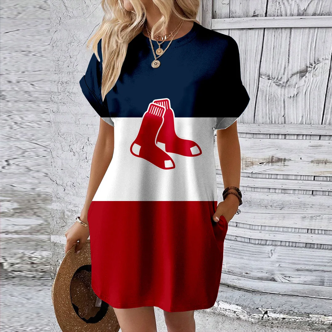 Boston Red Sox Hidden Pocket Bat Sleeve T-Shirt Dress