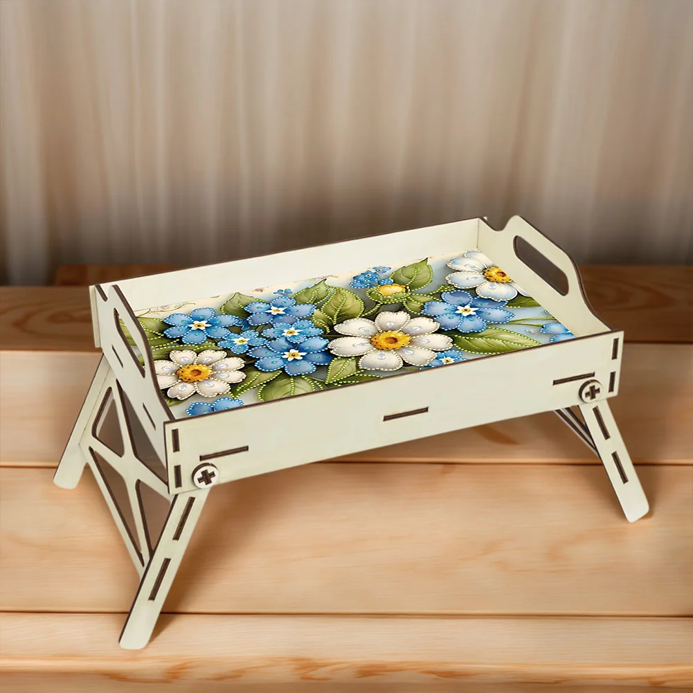 DIY Diamond Painted Dining Plate with Handle Wooden Food Tray Home Decor Gift