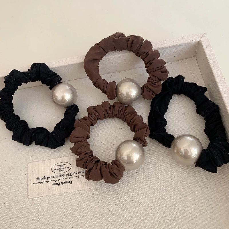 Classic Style Pearl Ribbon High-End Bowknot Hair Ring Large Intestine Ring Ponytail Tie Up A Bun Hairstyle Hair Accessories