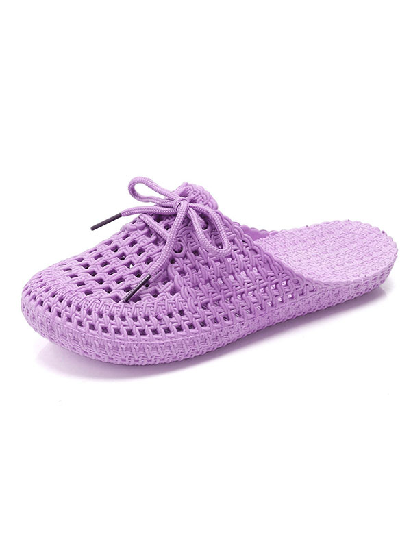Round-Toe Lace-Up Hollow Slippers Mules&Slides PURPLE-36