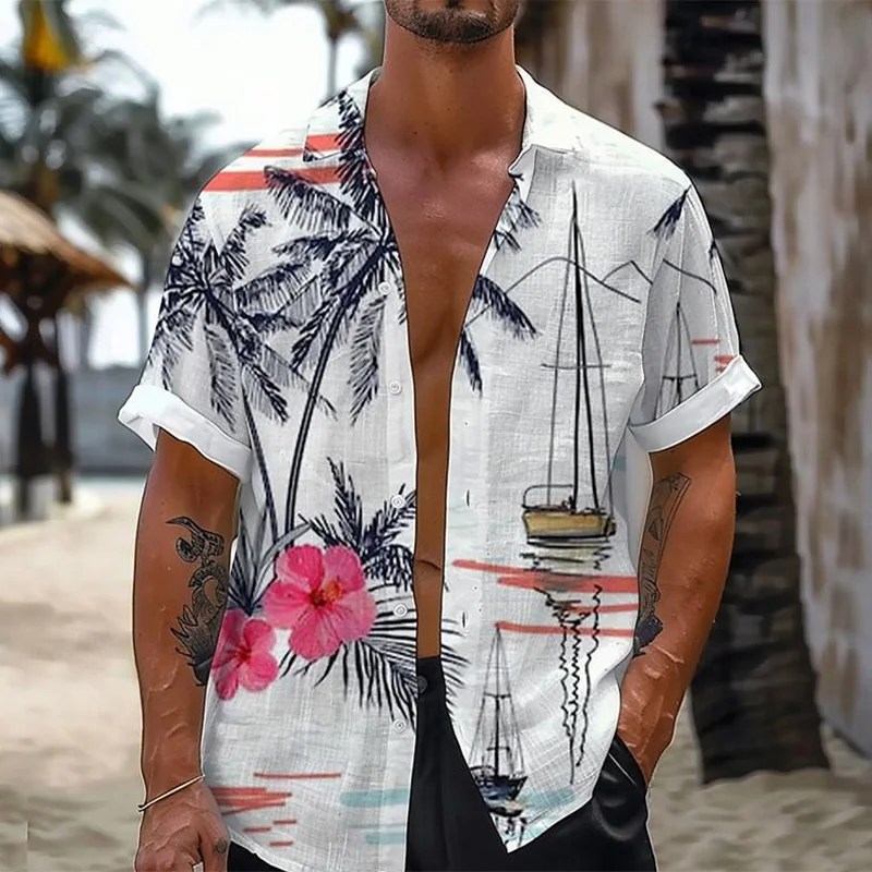 Men's Hawaiian Resort Print Short Sleeve Shirt-inspireuse