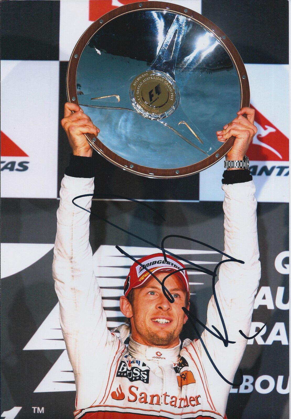 Jenson BUTTON Hand Signed Autograph 12x8 Photo Poster painting F1 McLaren Podium AFTAL COA