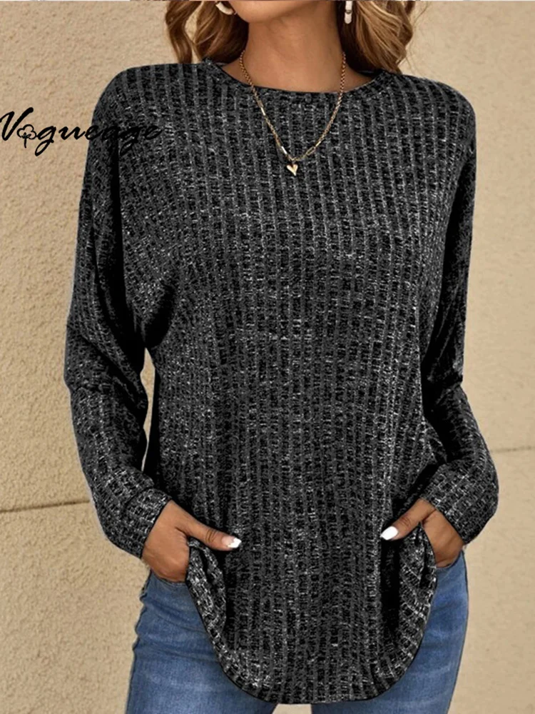 Fashion Solid Color Round Neck Long Sleeve Loose Knit Top